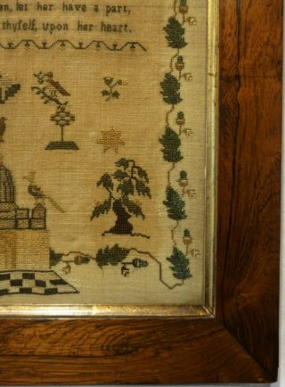 EARLY 19TH CENTURY TEMPLE,  MOTIF & VERSE SAMPLER BY ELIZA REYNOLDS - 1836 7