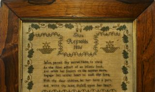 EARLY 19TH CENTURY TEMPLE,  MOTIF & VERSE SAMPLER BY ELIZA REYNOLDS - 1836 8