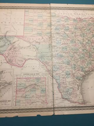 Antique 1877 Edition Johnson’s 1866 Map Of The State Of Texas 11