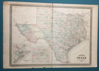 Antique 1877 Edition Johnson’s 1866 Map Of The State Of Texas 12