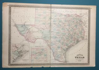 Antique 1877 Edition Johnson’s 1866 Map Of The State Of Texas