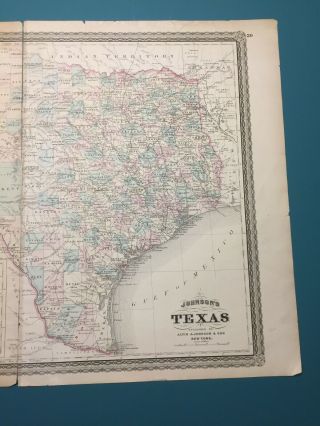 Antique 1877 Edition Johnson’s 1866 Map Of The State Of Texas 3