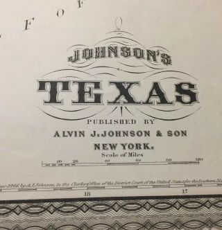 Antique 1877 Edition Johnson’s 1866 Map Of The State Of Texas 4