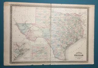 Antique 1877 Edition Johnson’s 1866 Map Of The State Of Texas 6