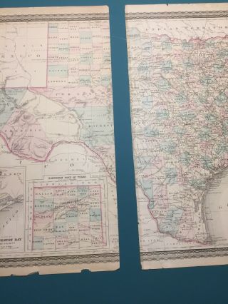 Antique 1877 Edition Johnson’s 1866 Map Of The State Of Texas 9
