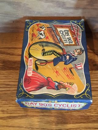 Vintage 1960’s TPS Gay 90’s Cyclist Tin Windup - Box - MIB Boxed 4