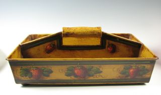 Peter Ompir Hand Painted Tole Decorated Tin Folk Art Cutlery Tray W/strawberries