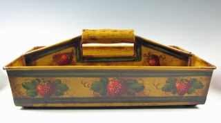 Peter Ompir Hand Painted Tole decorated Tin Folk Art Cutlery Tray w/Strawberries 5