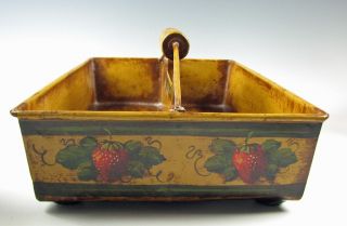 Peter Ompir Hand Painted Tole decorated Tin Folk Art Cutlery Tray w/Strawberries 6