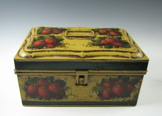 Peter Ompir Hand Painted Tole Decorated Tin Folk Art Document Box W/strawberries