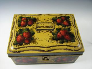 Peter Ompir Hand Painted Tole decorated Tin Folk Art Document Box w/Strawberries 2