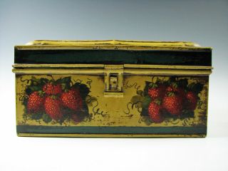 Peter Ompir Hand Painted Tole decorated Tin Folk Art Document Box w/Strawberries 3
