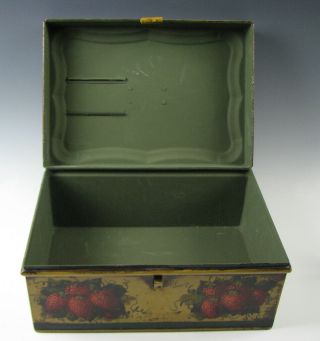 Peter Ompir Hand Painted Tole decorated Tin Folk Art Document Box w/Strawberries 4