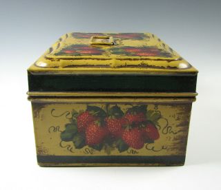 Peter Ompir Hand Painted Tole decorated Tin Folk Art Document Box w/Strawberries 5