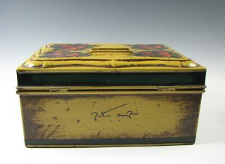 Peter Ompir Hand Painted Tole decorated Tin Folk Art Document Box w/Strawberries 6