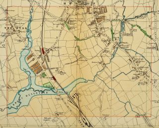 1891 Victorian Map Street Plan London The Hyde Oxgate Farm Welsh Harp Station