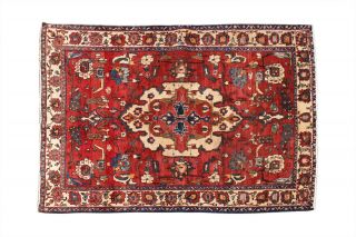 5x7 Antique Hand Knotted Vintage Geometric Turkish Oriental Red Wool Area Rug