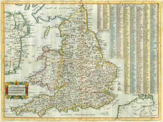 C1689 Antique Map - Map Of England Roads John Ogilby Ireland (lm6)