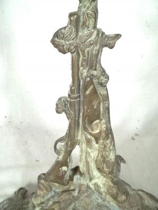 VINTAGE EARLY 20th CENTURY BRASS/BRONZE UMBRELLA STAND WITH RECLINING DOG 2