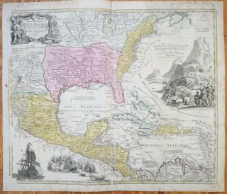 Homann: Huge Map America Louisiana Florida Caribbean Mexico - 1740