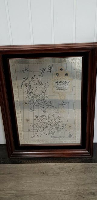 Solid Silver Map Of Great Britain 27 " X20 " Hallmarked With Certificate No 1870