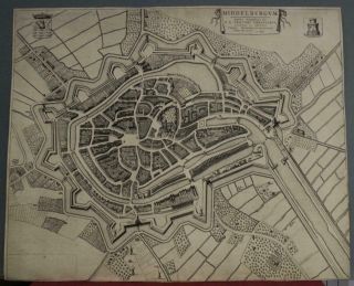 Middelburg Netherlands 1652 Blaeu Scarce Antique Copper Engraved City Map