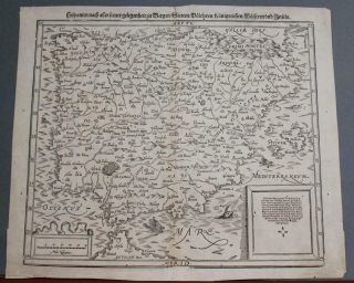 Spain Portugal Gibraltar 1588 MÜnster Unusual Antique Woodcut Map