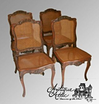 4 Antique French Oak Provincial Dining Chairs W Perfect Cane Back Seat Sturdy