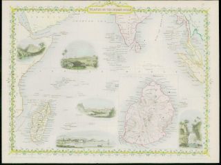 1850 Antique Map " Islands Indian Ocean " Mauritius Madagascar Tallis - Colour (10