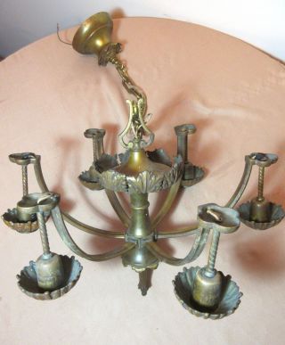 antique ornate gilt bronze brass 6 arm electric ceiling chandelier fixture 10