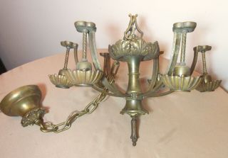 antique ornate gilt bronze brass 6 arm electric ceiling chandelier fixture 2