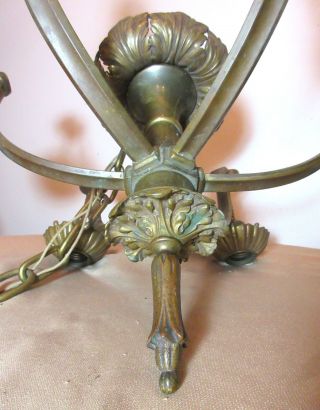 antique ornate gilt bronze brass 6 arm electric ceiling chandelier fixture 3