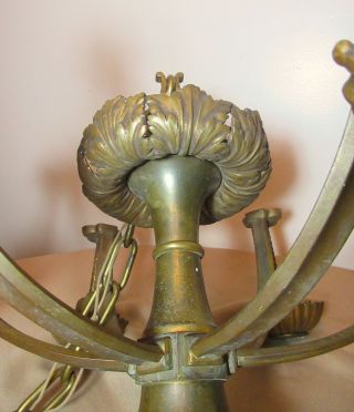 antique ornate gilt bronze brass 6 arm electric ceiling chandelier fixture 4