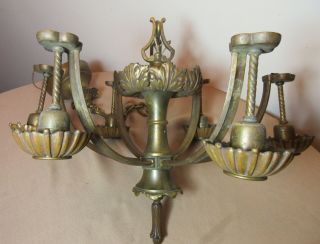 antique ornate gilt bronze brass 6 arm electric ceiling chandelier fixture 5