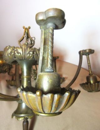 antique ornate gilt bronze brass 6 arm electric ceiling chandelier fixture 8