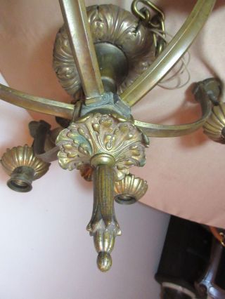 antique ornate gilt bronze brass 6 arm electric ceiling chandelier fixture 9