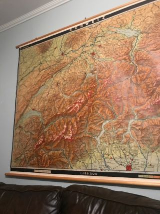 Vintage Rare Huge Wall Map Of Switzerland Or Schweiz (map In German) Zurich Alps