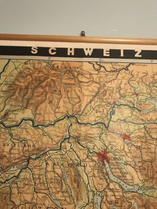 Vintage Rare Huge wall map Of Switzerland Or Schweiz (Map In German) Zurich Alps 2