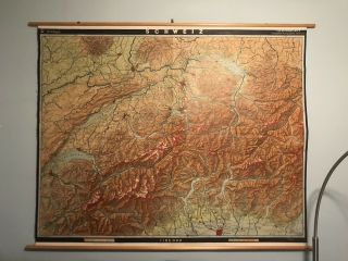 Vintage Rare Huge wall map Of Switzerland Or Schweiz (Map In German) Zurich Alps 3