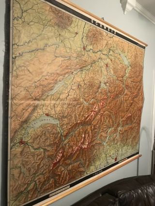 Vintage Rare Huge wall map Of Switzerland Or Schweiz (Map In German) Zurich Alps 4