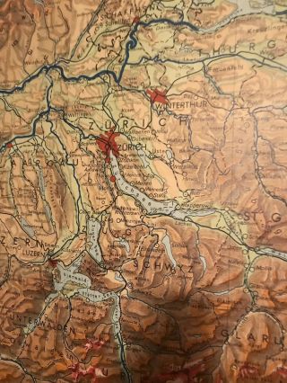 Vintage Rare Huge wall map Of Switzerland Or Schweiz (Map In German) Zurich Alps 6