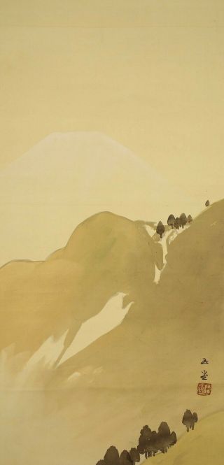 掛軸1967 Japanese Hanging Scroll : Kawai Gyokudo " Mt.  Fuji Scenery " @e245