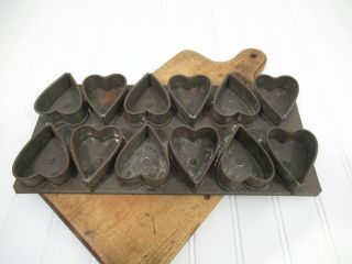 Antique Kreamer Tin 12 Heart Chocolate Mold Form Pan
