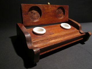Antique Style Wood Writing Double Inkwell Box Ink Pot Porcelain