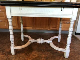 antique/vintage enamel top bakers kitchen table white and black wood legs 4