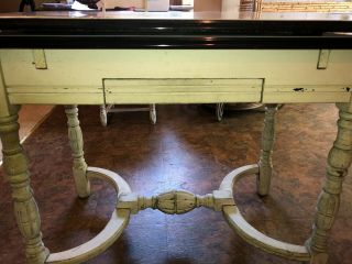 antique/vintage enamel top bakers kitchen table white and black wood legs 7