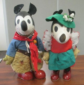 Vintage Knickerbocker Mickey Mouse & Minnie Mouse Cloth Dolls Composition Shoes