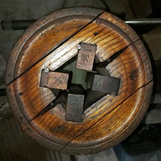 Oak Flat Belt Pulley Wheel Hit & Miss Steam Engine Industrial Steampunk Wood