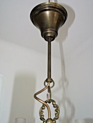 French Antique 6 Arm Bronze Wood & Glass Oil Lantern Lion Head Chandelier 1214 9