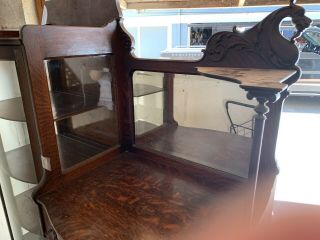 1900 - 1930 Antique Oak Secretary Side by Side Bookcase Curio Cabinet 3